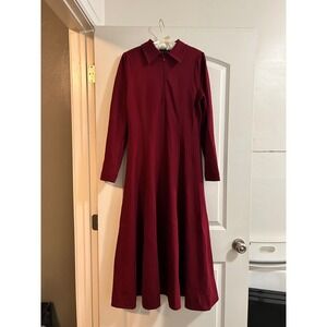 ME+EM Burgundy Zip Front Collar Midi Dress Long Sleeve Shirt Dress Size us 8